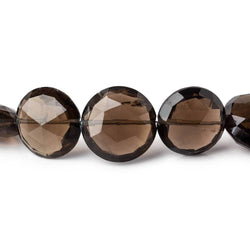 13.5-18mm Dark Smoky Quartz Faceted Coins 7.75 inch 13 beads AAA (ONLINE ORDER ONLY)