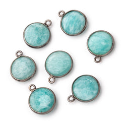 13mm Black Gold .925 Bezel Amazonite Plain Coin Pendant 1 Focal Bead