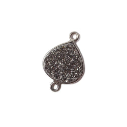 13mm Black Gold Bezel Metallic Platinum Drusy Heart Connector 1 piece