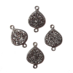 13mm Black Gold Bezel Metallic Platinum Drusy Heart Connector 1 piece
