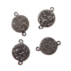 13mm Black Gold Bezel Metallic Platinum Drusy Coin Connector 1 piece