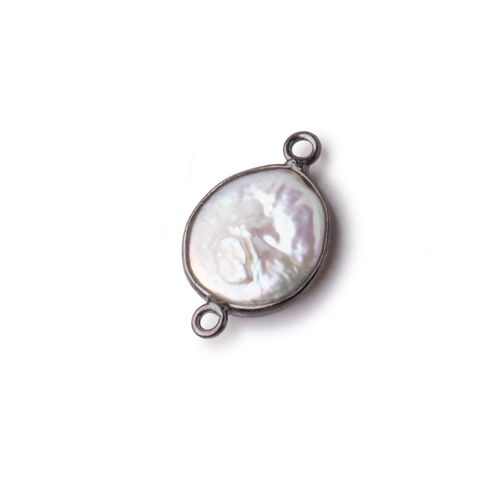 13mm Black Gold Bezel White Coin Pearl Connector 1 piece (ONLINE ORDER ONLY)