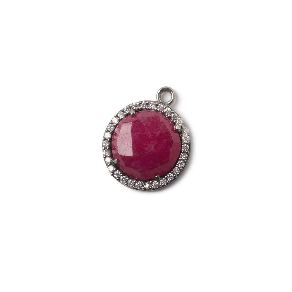 13mm Black Gold Bezel White CZ and Ruby Coin Pendant 1 focal bead (ONLINE ORDER ONLY)