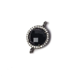 13mm Black Gold Bezeled White CZ and Black Chalcedony Coin Connector 1 piece