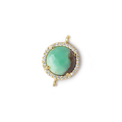 13mm Vermeil Bezel White CZ and Chrysoprase & Matrix Coin Connector 1 piece