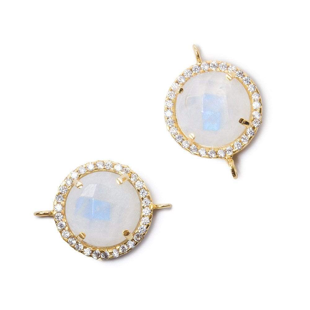 13mm Vermeil Bezel White CZ and Rainbow Moonstone Coin Connector 1 piece (ONLINE ORDER ONLY)