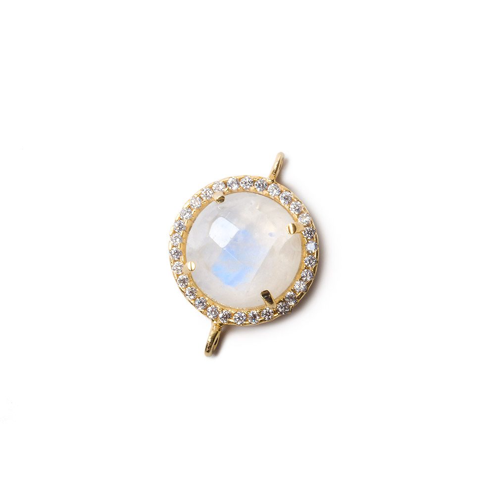 13mm Vermeil Bezel White CZ and Rainbow Moonstone Coin Connector 1 piece (ONLINE ORDER ONLY)