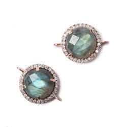 13mm Rose Gold Bezel White CZ and Labradorite Coin Pendant 1 focal bead (ONLINE ORDER ONLY)