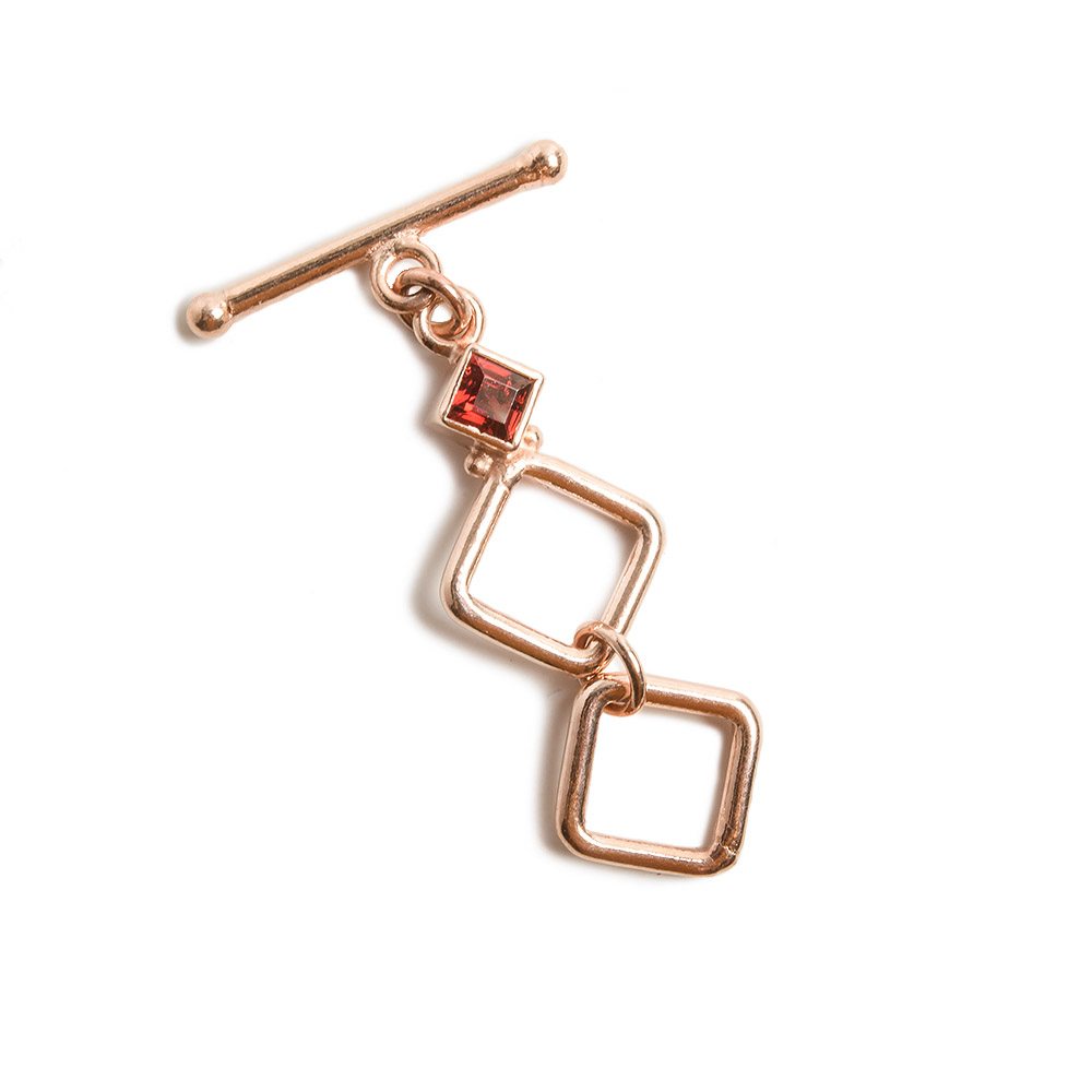13mm Rose Gold plated Adjustable Square Toggle with Garnet 1 pcs (ONLINE ORDER ONLY)