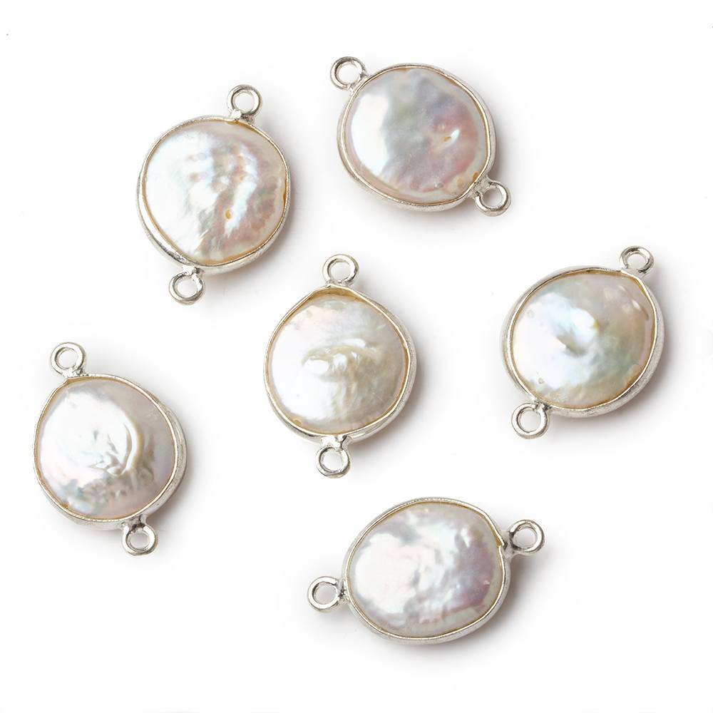 13mm Sterling Silver Bezel White Coin Pearl Connector 1 piece (ONLINE ORDER ONLY)