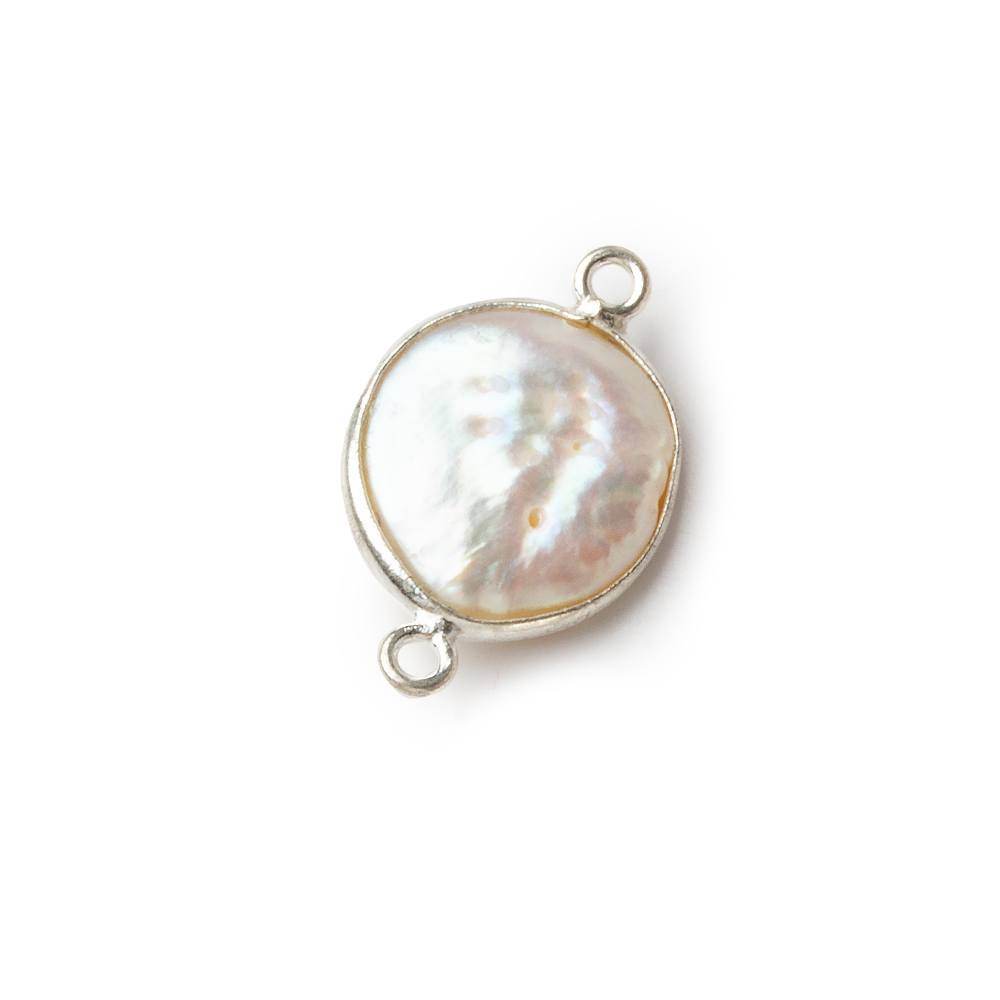 13mm Sterling Silver Bezel White Coin Pearl Connector 1 piece (ONLINE ORDER ONLY)