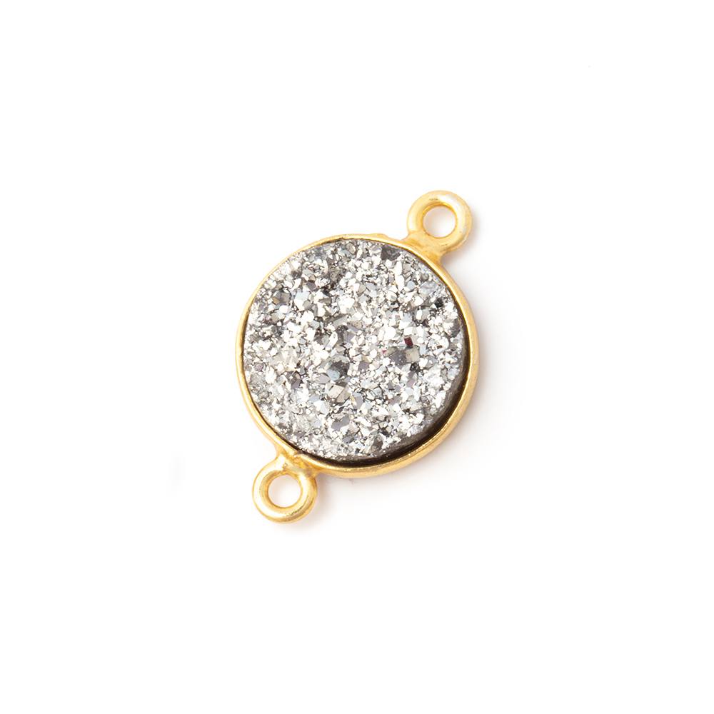13mm Vermeil Bezel Metallic Silver Drusy Coin Connector 1 piece (ONLINE ORDER ONLY)