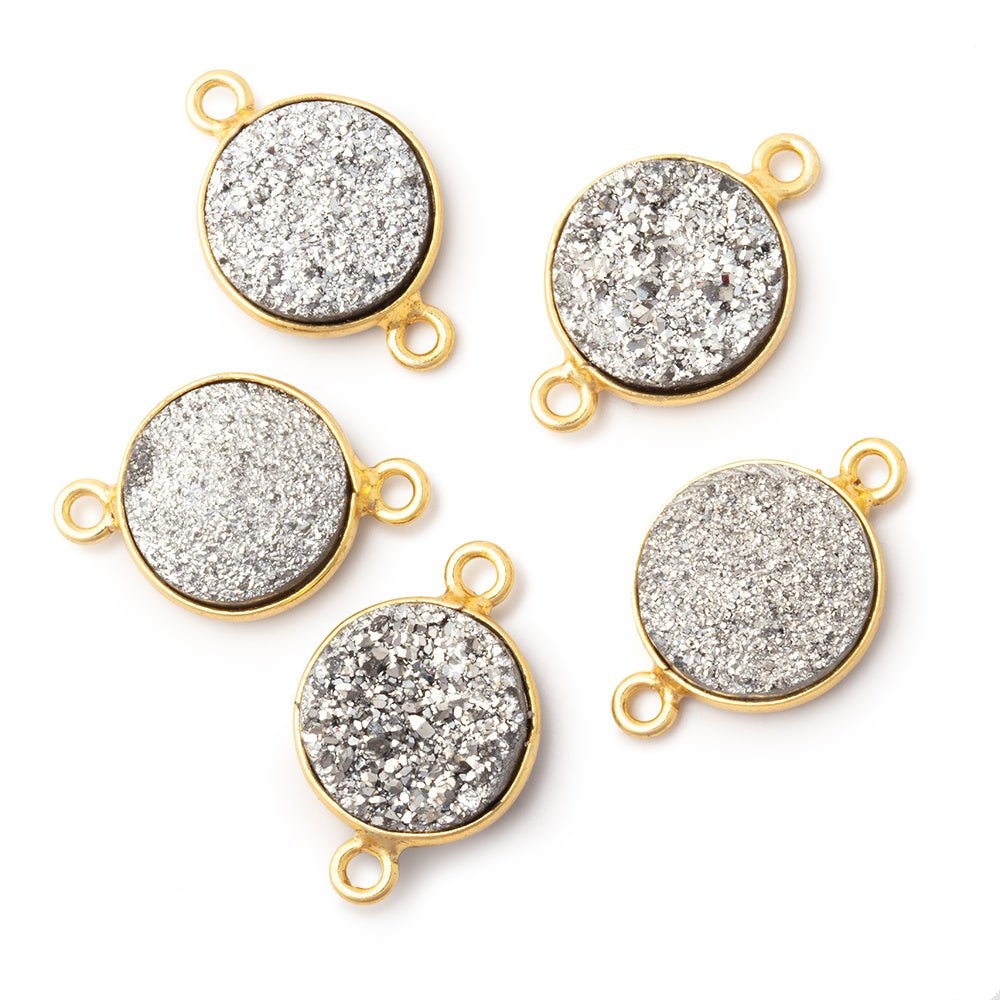 13mm Vermeil Bezel Metallic Silver Drusy Coin Connector 1 piece (ONLINE ORDER ONLY)