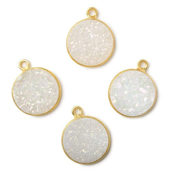 13mm Vermeil Bezel Mystic Pearl White Drusy Coin Pendant 1 piece (ONLINE ORDER ONLY)