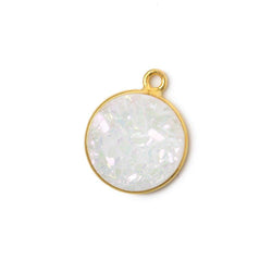 13mm Vermeil Bezel Mystic Pearl White Drusy Coin Pendant 1 piece (ONLINE ORDER ONLY)