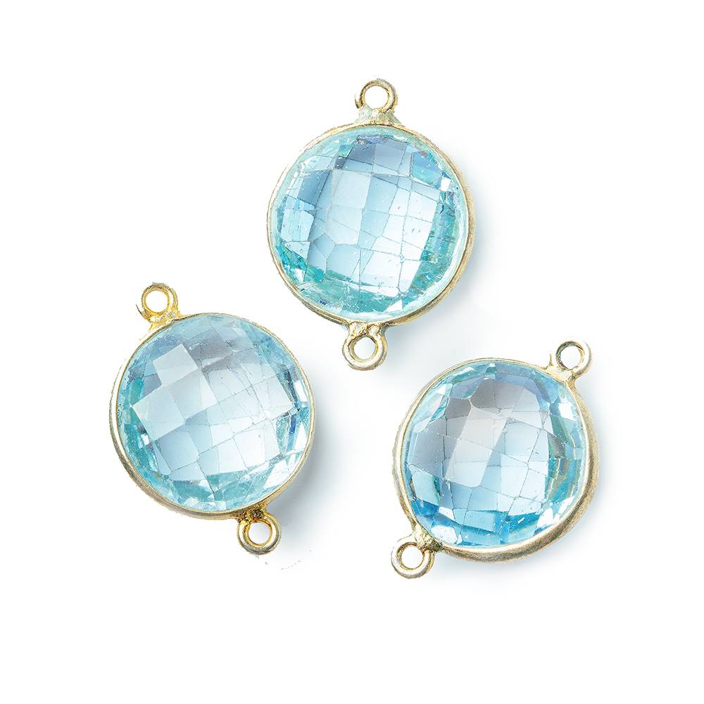13mm Vermeil Bezel Swiss Blue Topaz Faceted Coin Connector 1 piece (ONLINE ORDER ONLY)
