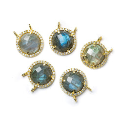 13mm Vermeil CZ Bezel & Labradorite faceted coin Connector 1 piece (ONLINE ORDER ONLY)