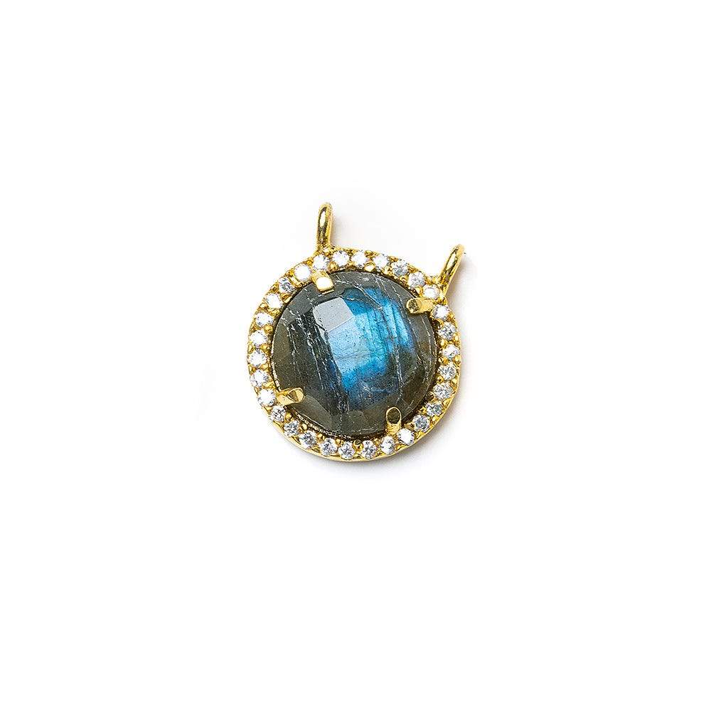 13mm Vermeil CZ Bezel & Labradorite faceted coin Connector 1 piece (ONLINE ORDER ONLY)