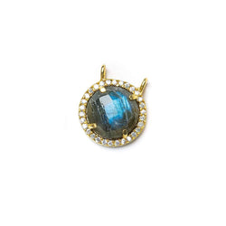 13mm Vermeil CZ Bezel & Labradorite faceted coin Connector 1 piece (ONLINE ORDER ONLY)