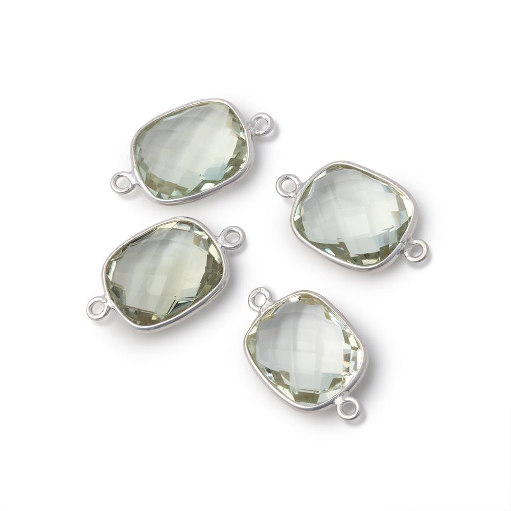 13x11mm Sterling Silver Bezel Prasiolite Faceted Rectangle Connector 1 piece (ONLINE ORDER ONLY)