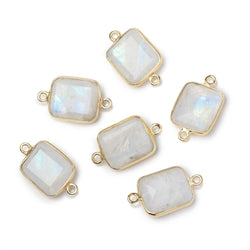13x11mm Vermeil Bezel Rainbow Moonstone Rectangle Connector 1 piece (ONLINE ORDER ONLY)