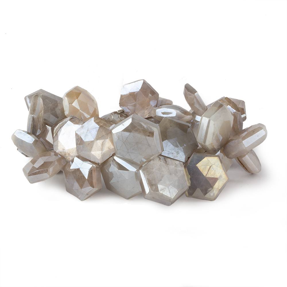 13x13-16x16mm Mystic Platinum Grey Brown Moonstone Faceted Hexagonals 8 inch 32 pcs (ONLINE ORDER ONLY)