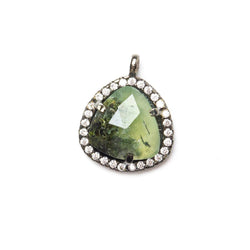 13x13mm Black Gold Bezeled White CZ and Prehnite Heart Pendant 1 piece (ONLINE ORDER ONLY)