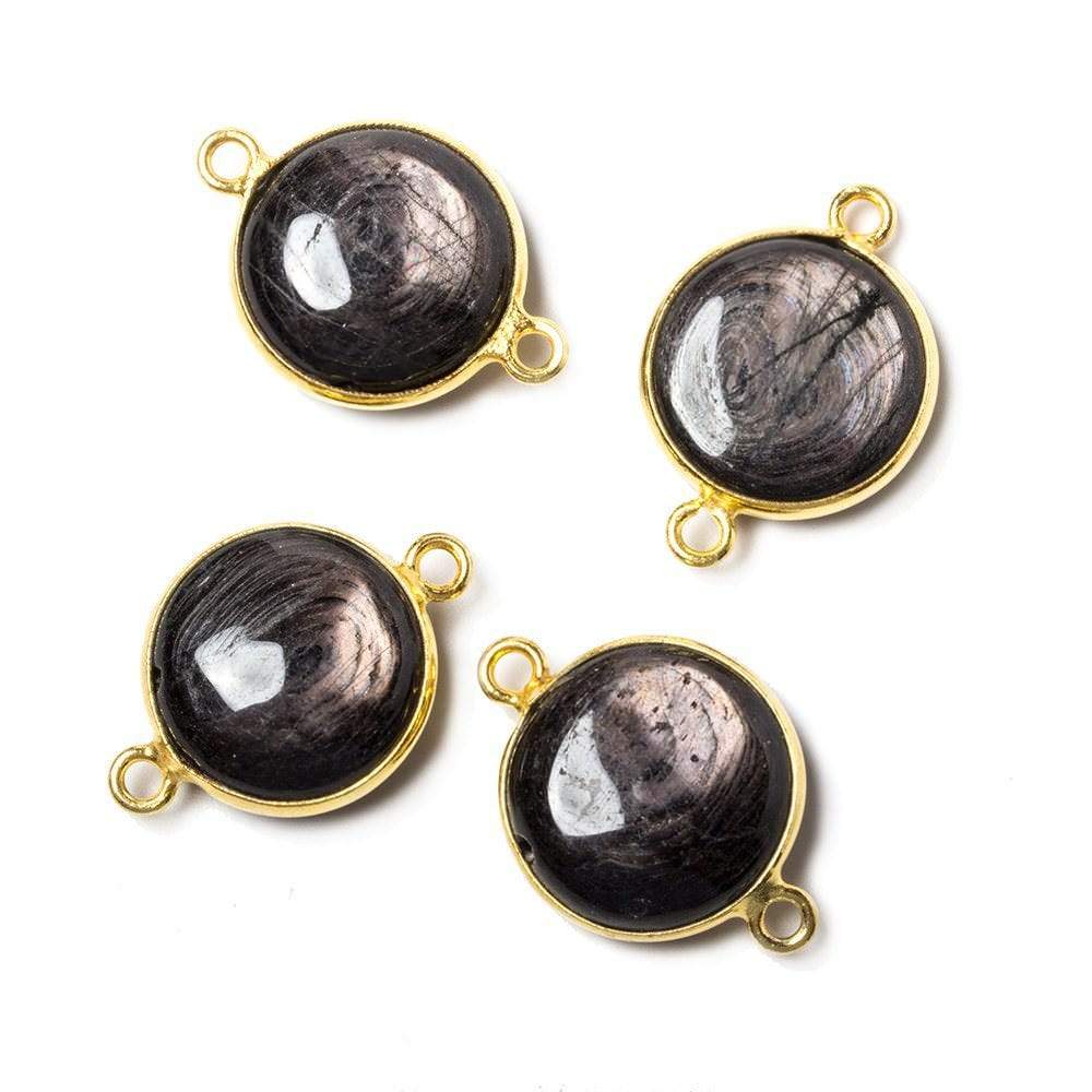 13x13mm Vermeil Bezeled Hypersthene plain coin Connector 1 piece (ONLINE ORDER ONLY)