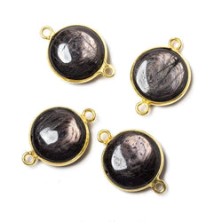13x13mm Vermeil Bezeled Hypersthene plain coin Connector 1 piece (ONLINE ORDER ONLY)