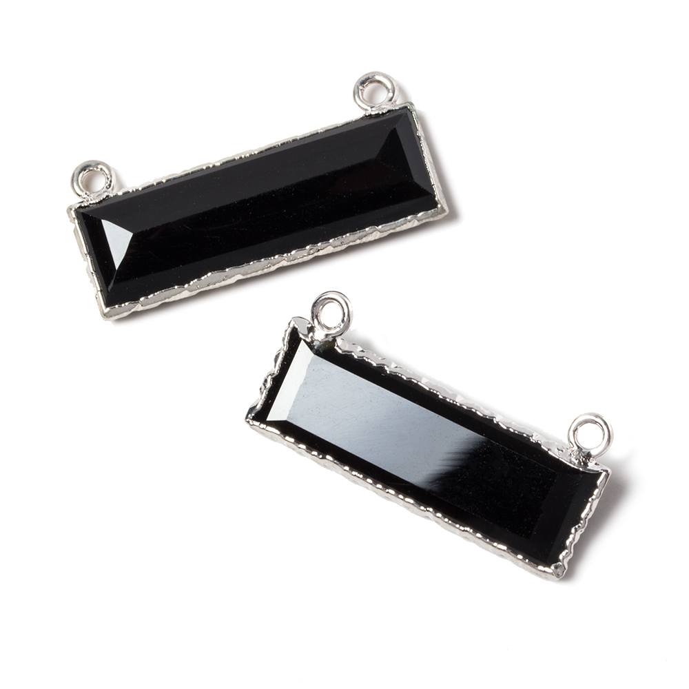 13x30mm Silver Leafed Black Chalcedony Faceted Bar Connector 1 piece (ONLINE ORDER ONLY)