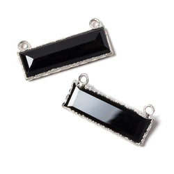 13x30mm Silver Leafed Black Chalcedony Faceted Bar Connector 1 piece (ONLINE ORDER ONLY)