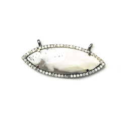 13x33mm Black Gold Bezel CZ & Dendritic Opal Marquise East West Connector 1 focal bead