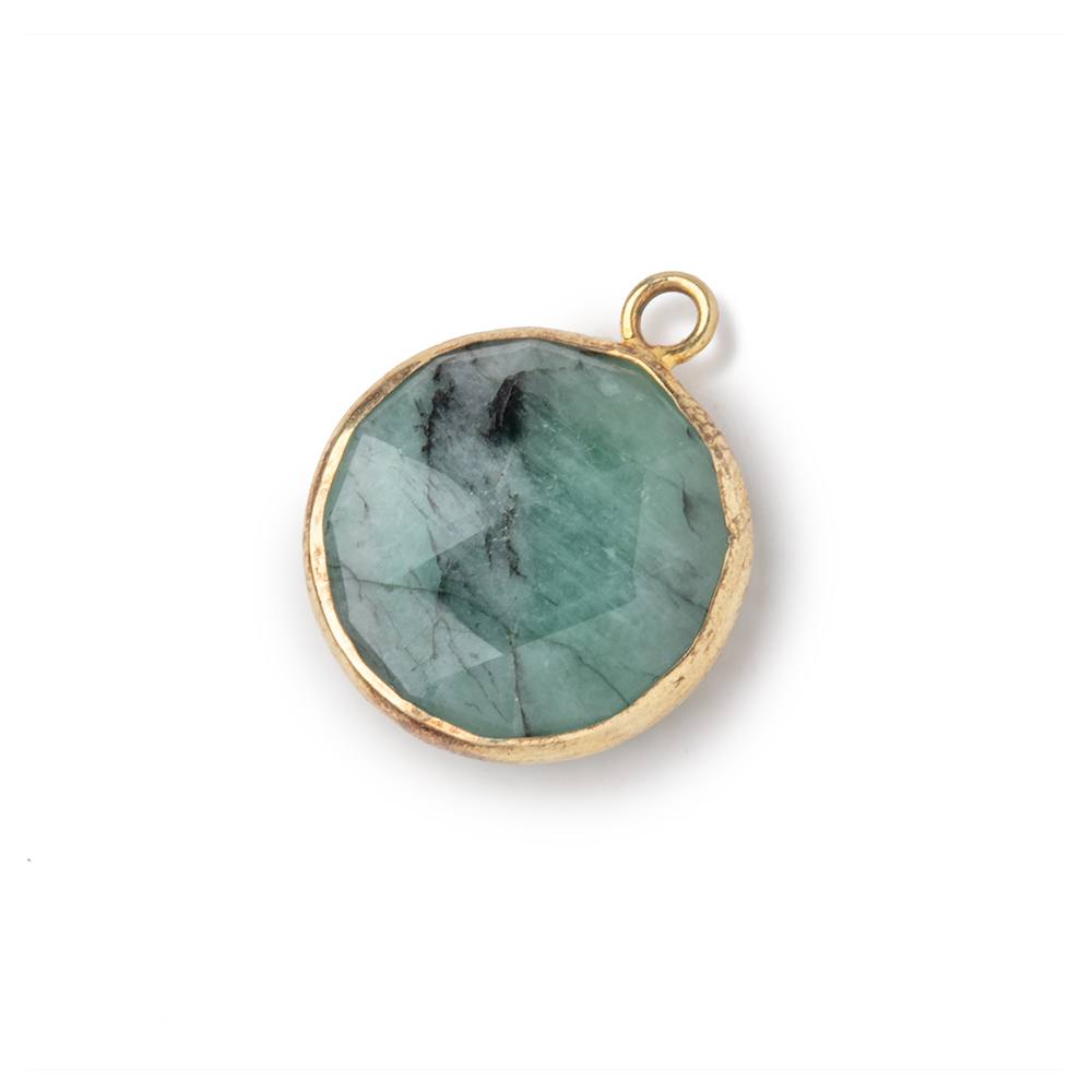 14-15mm Vermeil Bezel Emerald Faceted Coin Pendant 1 piece (ONLINE ORDER ONLY)
