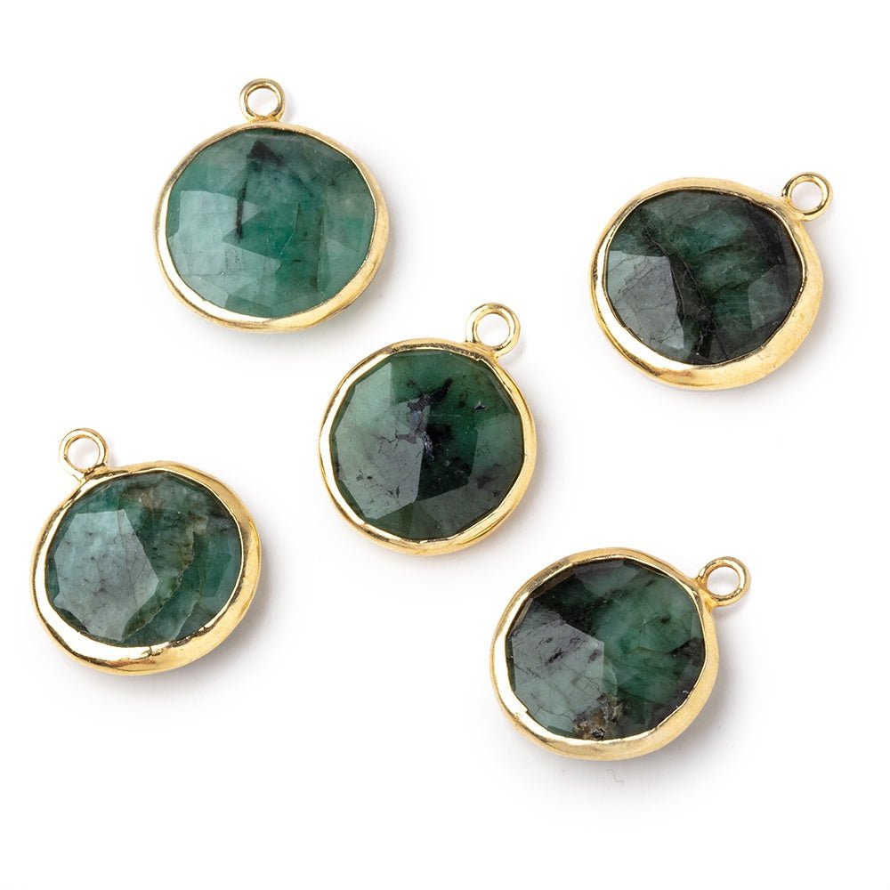 14-15mm Vermeil Bezel Emerald Faceted Coin Pendant 1 piece (ONLINE ORDER ONLY)
