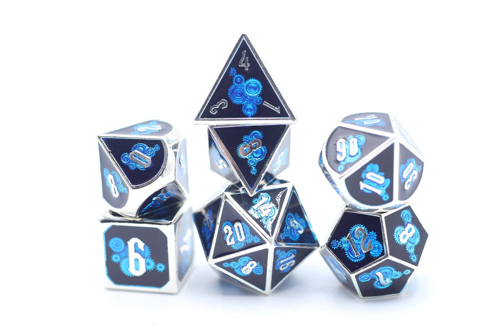 Solid Metal Blue Gear Dice set (ONLINE ORDER ONLY)