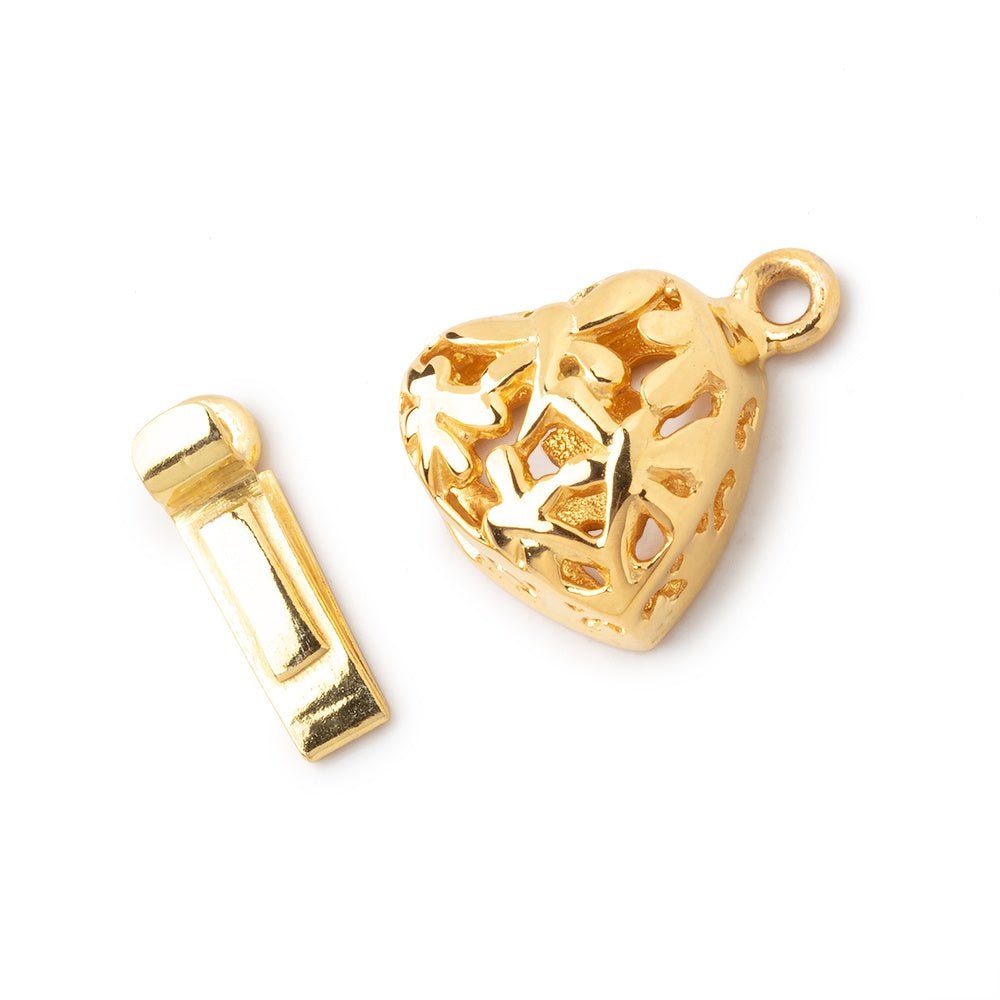 14mm Vermeil Heart Shaped Box Clasp with Dragonfly Design 1 piece (ONLINE ORDER ONLY)