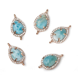 14x10mm Rose Gold Bezel White CZ and Larimar Pear Connector 1 focal piece
