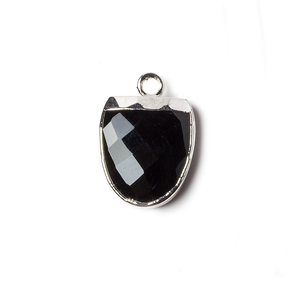 14x12mm Silver Leafed Black Chalcedony Half Oval Pendant 1 focal bead (ONLINE ORDER ONLY)