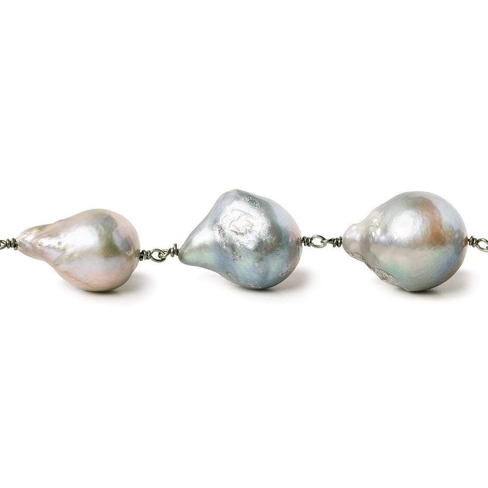 14x16-14x21mm Silver Peacock Ultra Baroque Black Gold .925 Silver Chain by the foot 13 pearls (ONLINE ORDER ONLY)