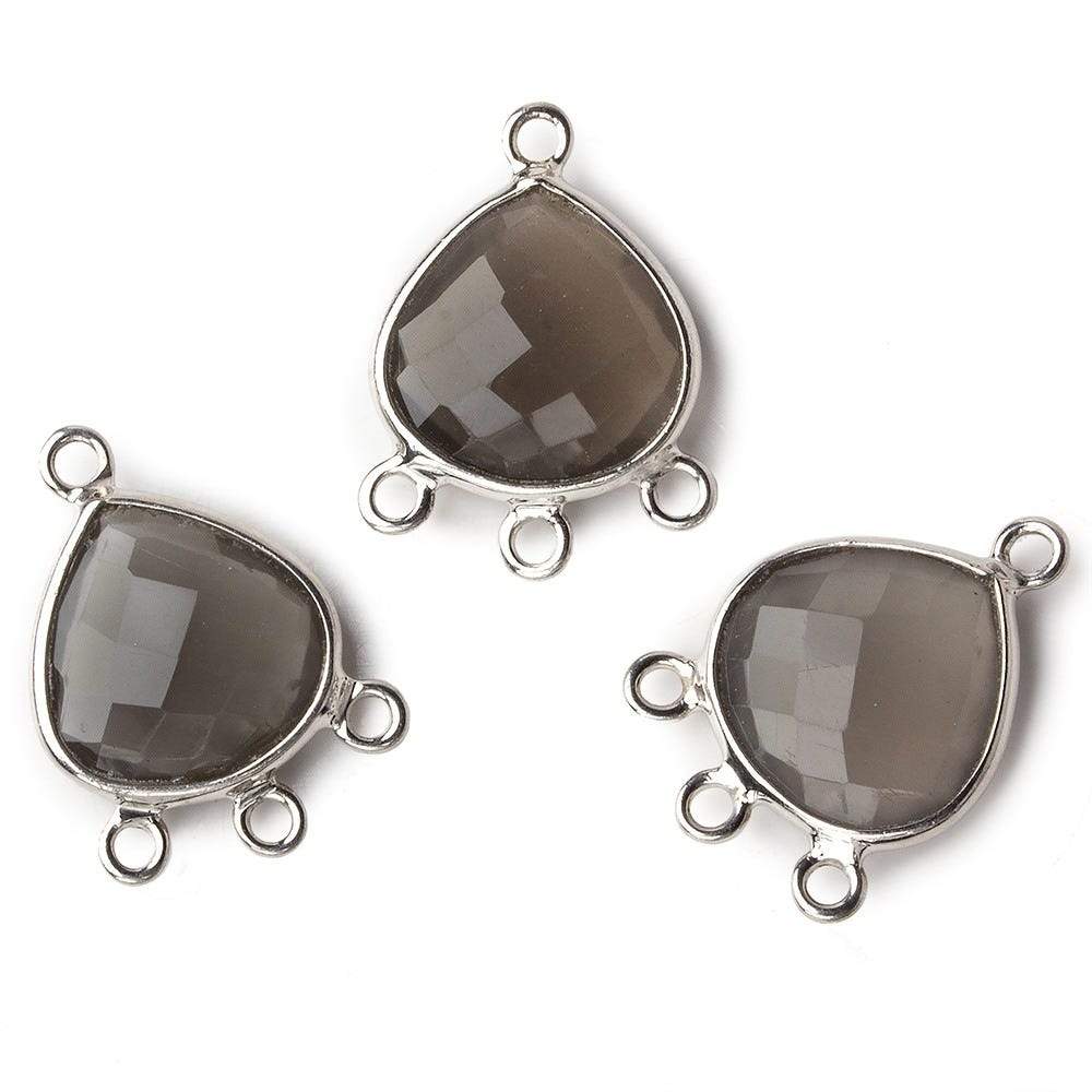 14x19mm Silver Bezel Platinum Grey Moonstone faceted heart 3 ring Connector 1 focal bead (ONLINE ORDER ONLY)
