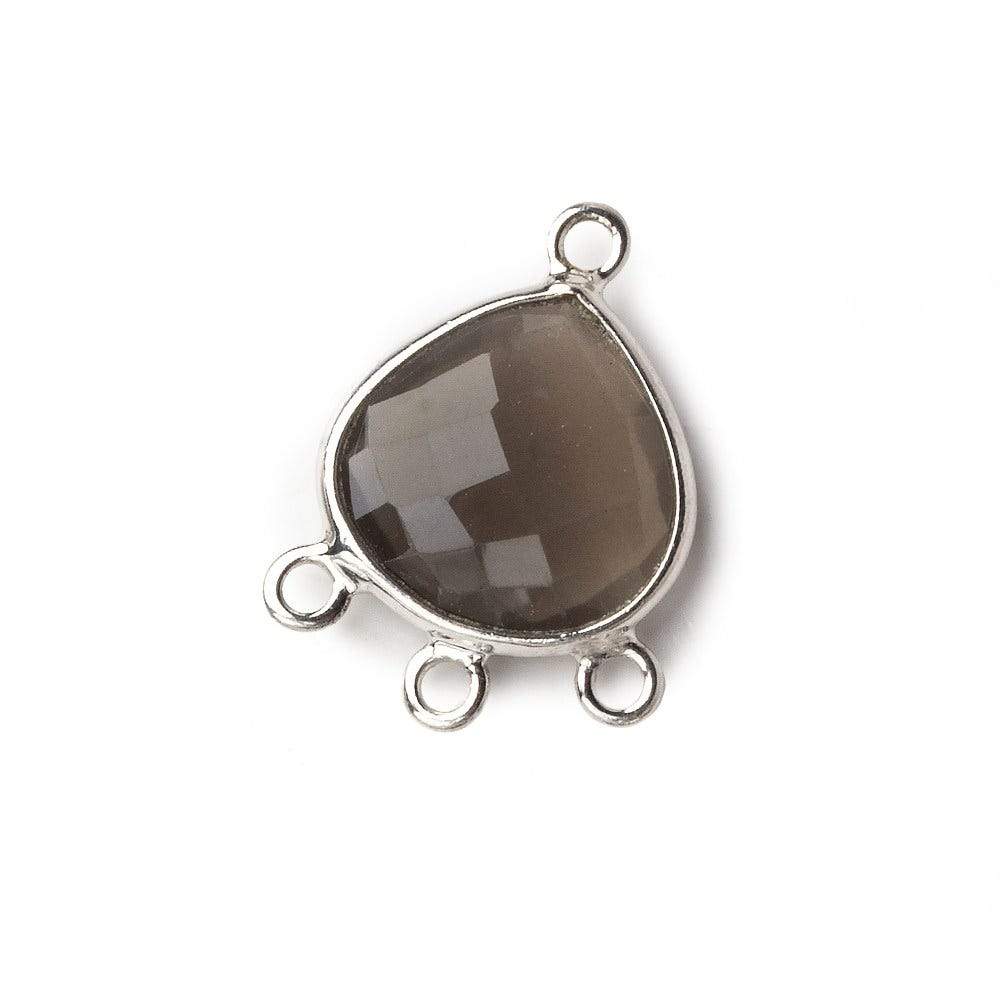 14x19mm Silver Bezel Platinum Grey Moonstone faceted heart 3 ring Connector 1 focal bead (ONLINE ORDER ONLY)