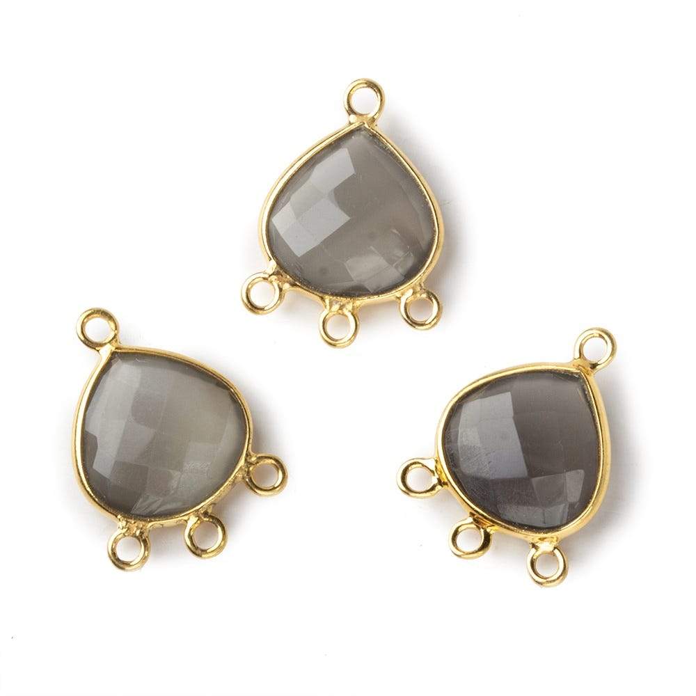 14x19mm Vermeil Bezel Platinum Grey Moonstone faceted heart 3 ring Connector 1 focal bead (ONLINE ORDER ONLY)