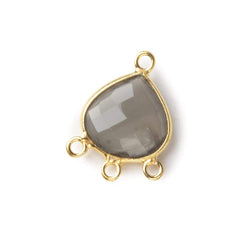 14x19mm Vermeil Bezel Platinum Grey Moonstone faceted heart 3 ring Connector 1 focal bead (ONLINE ORDER ONLY)