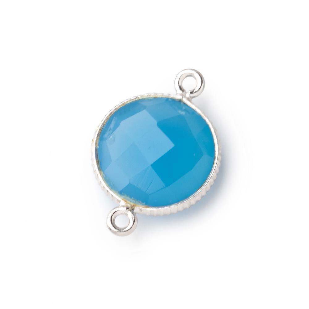 15mm Silver Corrugated Bezel Santorini Blue Chalcedony coin 2 ring Connector 1 pc (ONLINE ORDER ONLY)