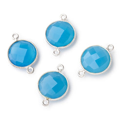 15mm Silver Corrugated Bezel Santorini Blue Chalcedony coin 2 ring Connector 1 pc (ONLINE ORDER ONLY)