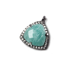 15.5mm Black Gold Bezel White CZ and Amazonite Triangle Pendant 1 piece