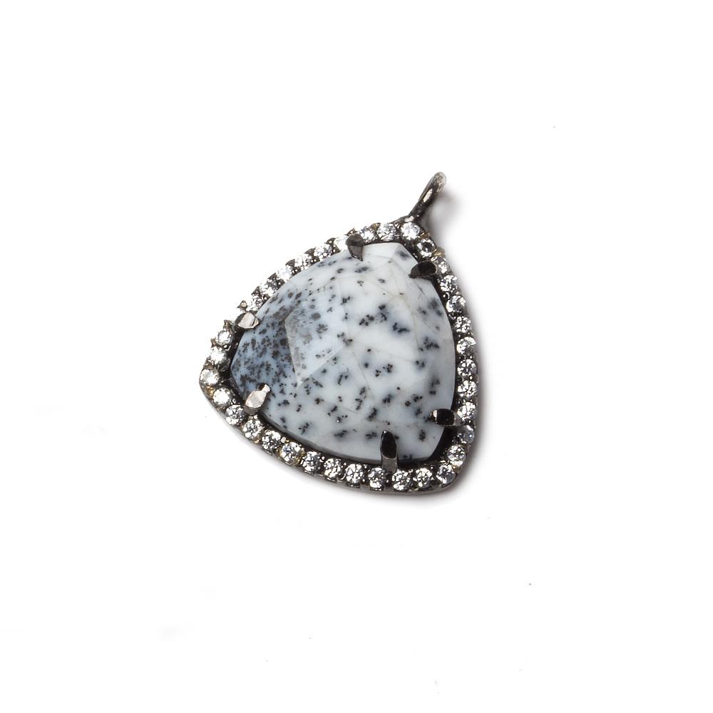 15.5mm Black Gold Bezel White CZ and Dendritic Opal Triangle Pendant 1 piece (ONLINE ORDER ONLY)