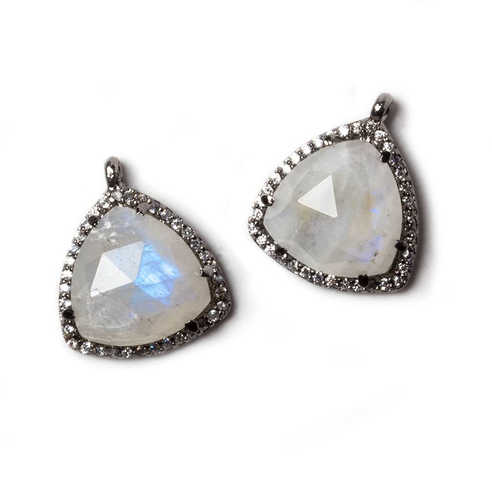 15.5mm Black Gold Bezel White CZ & Rainbow Moonstone Triangle Pendant 1pc