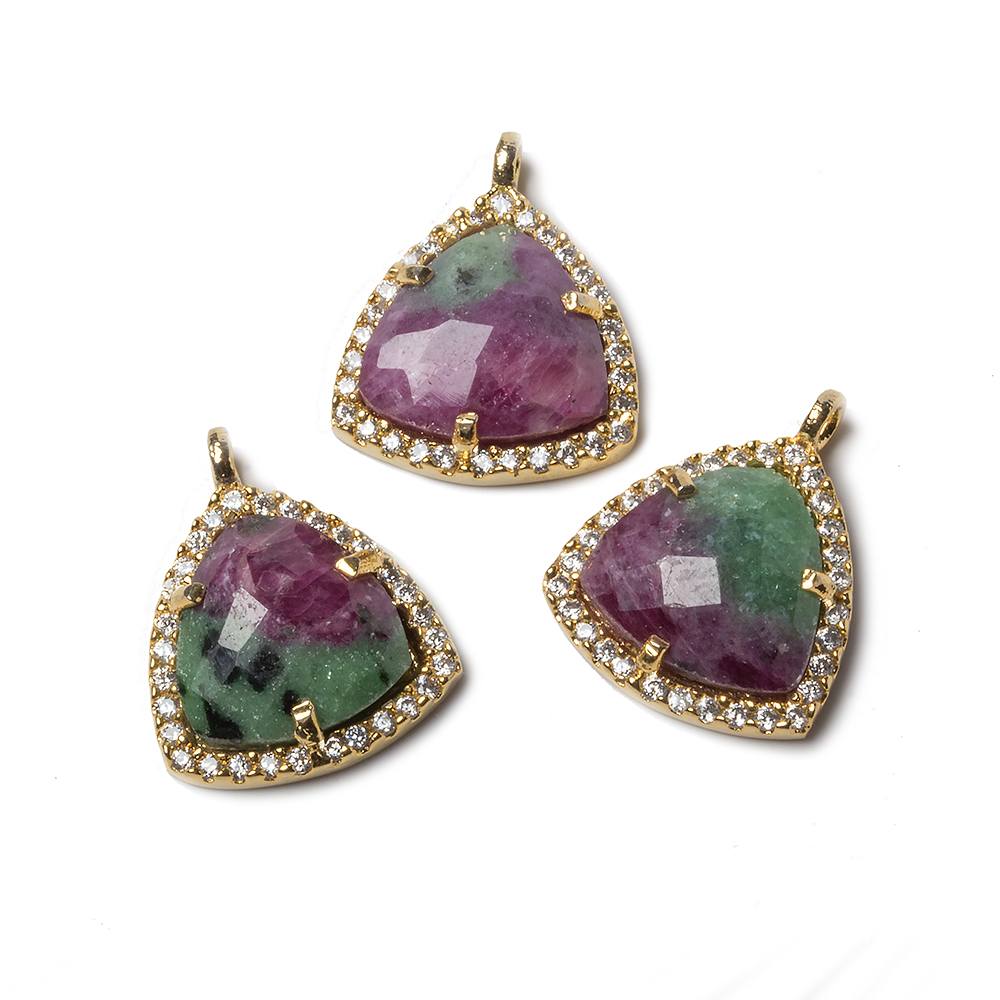 15.5mm Gold Bezel White CZ and Ruby Zoisite Triangle Pendant 1 piece (ONLINE ORDER ONLY)