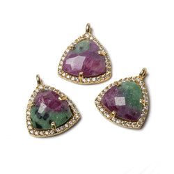 15.5mm Gold Bezel White CZ and Ruby Zoisite Triangle Pendant 1 piece (ONLINE ORDER ONLY)
